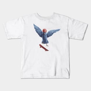 Bird doing skateboard maneuver Kids T-Shirt